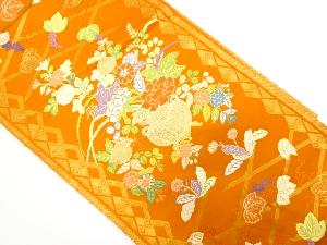 花瓶に花模様織り出し　袋帯